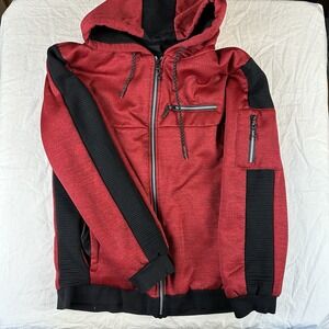 Men's Designer  Hoodie Large RGSTR  Full Zip Hoodie Red Black Sherpa Lined